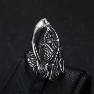 Gothic Hip-Hop Skull Ring with Scythe - Stainless Steel Men's Jewelry for Rock Parties, Perfect Gift for Friends & Family