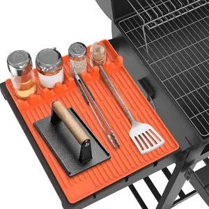 Silicone Griddle Tools Mat for Blackstone - Large Silicone Spatula Mat with Drip Pad - Griddle Mats BBQ Grill Accessories - Side Shelf Mats Grill Pad for Blackstone Griddles Accessories (Orange)