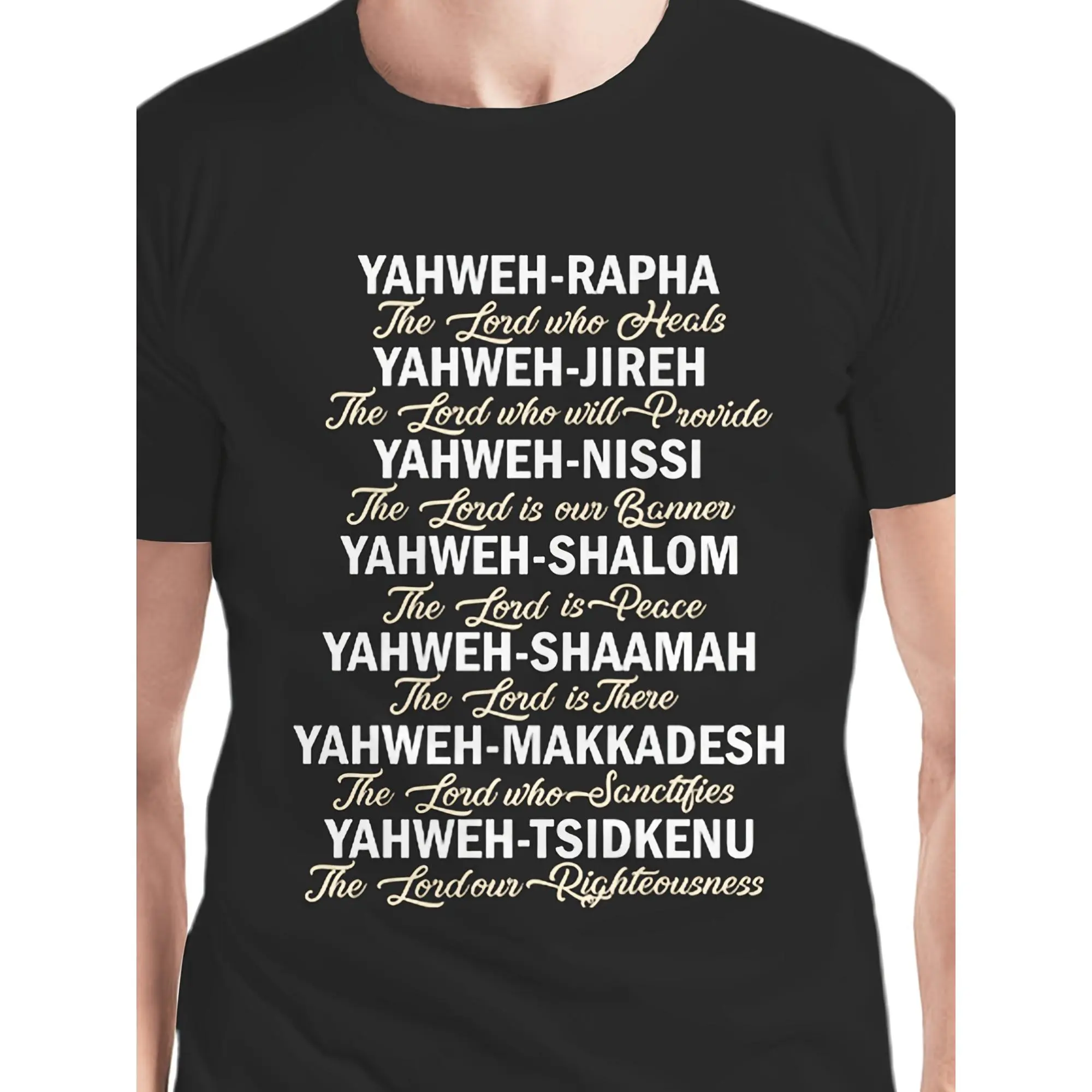 GGOR Men'S Hebrew Verse T-Shirt with Psalms 23 & Jehovah Nissi Shalom Scripture - Bilingual English Hebrew Text - Comfortable Crew Neck Short Sleeve Shirt for Church, Prayer, Casual Wear - Faith-Inspired Gift, Bible Verse Tee, Hebrew Lettering, Plus Size