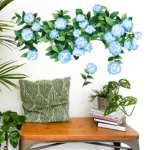 1 Set of Blues Hydrangea Vine Wall Stickers in Fresh and Soft Colors, suitable for home decoration, glass decoration, bedroom and living room wall decoration, self-adhesive and detachable waterproof stickers