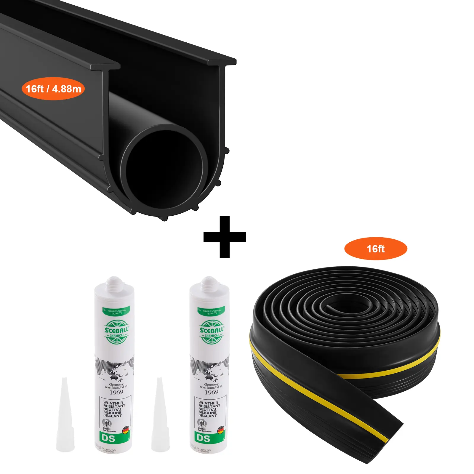 【summerfinds】VEVOR Garage Door Threshold and Bottom Seals Kit, 16 FT U Shape+O Ring Universal Garage Door Bottom Seal Weatherstrip PVC, Combine with Weatherproof Garage Threshold Seal Strip with Adhesive, Black