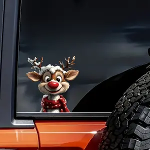 Christmas Deer By The Window, Light Up Your Christmas Eve Stickers with Its Joy - Suitable for Cars, Trucks, Laptops, Suitcases, Bumper Boxes, Windows, Tables, Glass Prints, Car Decorative Sticker, Car Decals