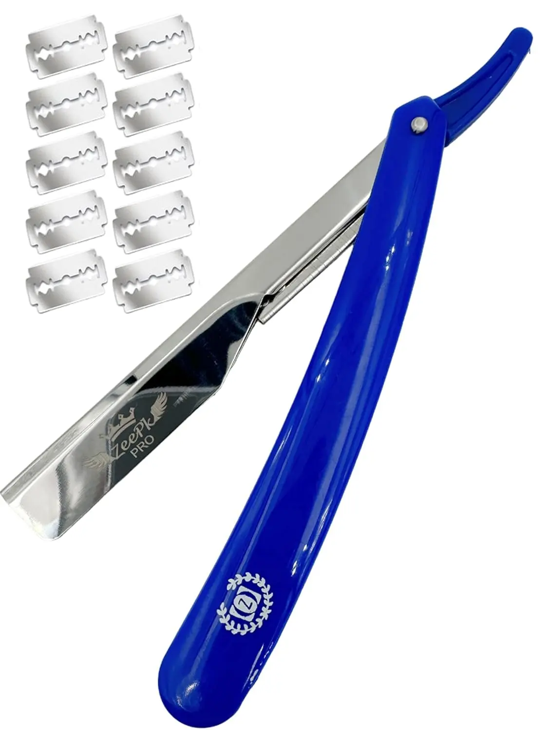Men's Stainless Manual Non-Mechanical Straight Razor Pack (Red) - Smooth Shave, 10 Disposable Blue Blades, Steel, Straight Blade Razors, Clean Shave, Beauty Products, Blade And Handle Set Razors
