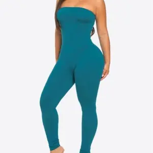 Vicky Strapless Jumpsuit Cotton Spandex Women's Wear Polyester Comfort Elastic Jumpsuit Teal Basic Minimalist Slim Fit Basic Elastic Overalls Skinny
