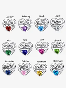 Heart Shaped Rhinestone Decor Month Series Themed Design Pendant, Charm Necklace DIY, Fashionable Jewelry Accessories for Women & Girls, Exquisite Jewelry for Gifts