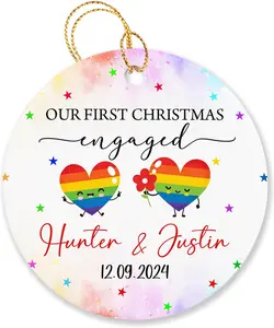 Our First Christmas Engaged Ornament 2024 Christmas, Personalized Names/Date Rainbow Lesbian Pride Ornaments, Mrs & Mrs Christmas Engaged Ornament Gifts for Wedding, Xmas Tree Rainbow LGBT Ornament, Our First Christmas Engaged #2 Ornament