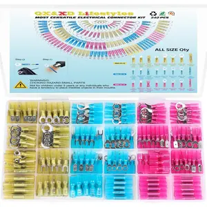 540 count Heat Shrink Wire Connectors,Electrical Terminals Kit,,Automotive Marine Electrical Terminals Kit,Ring Fork Hook Spade  Splices,Tinned Red Copper,22-16,22-16,22-16 (540pcs)