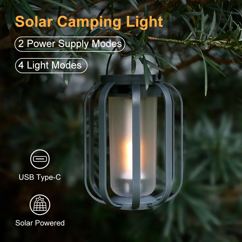 Decorative Solar Flame Lantern with Tripod Stand, Portable Rechargeable Hanging Light for Patios, Camping, and Campfire BBQ Parties, Portable Lighting Solutions, Solar Powered, Rechargeable Solar