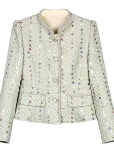 Women's Button Decor Tweed Jacket, Elegant Fashion Casual Outerwear for Daily Outdoor Wear, Women Clothing for Spring Fall