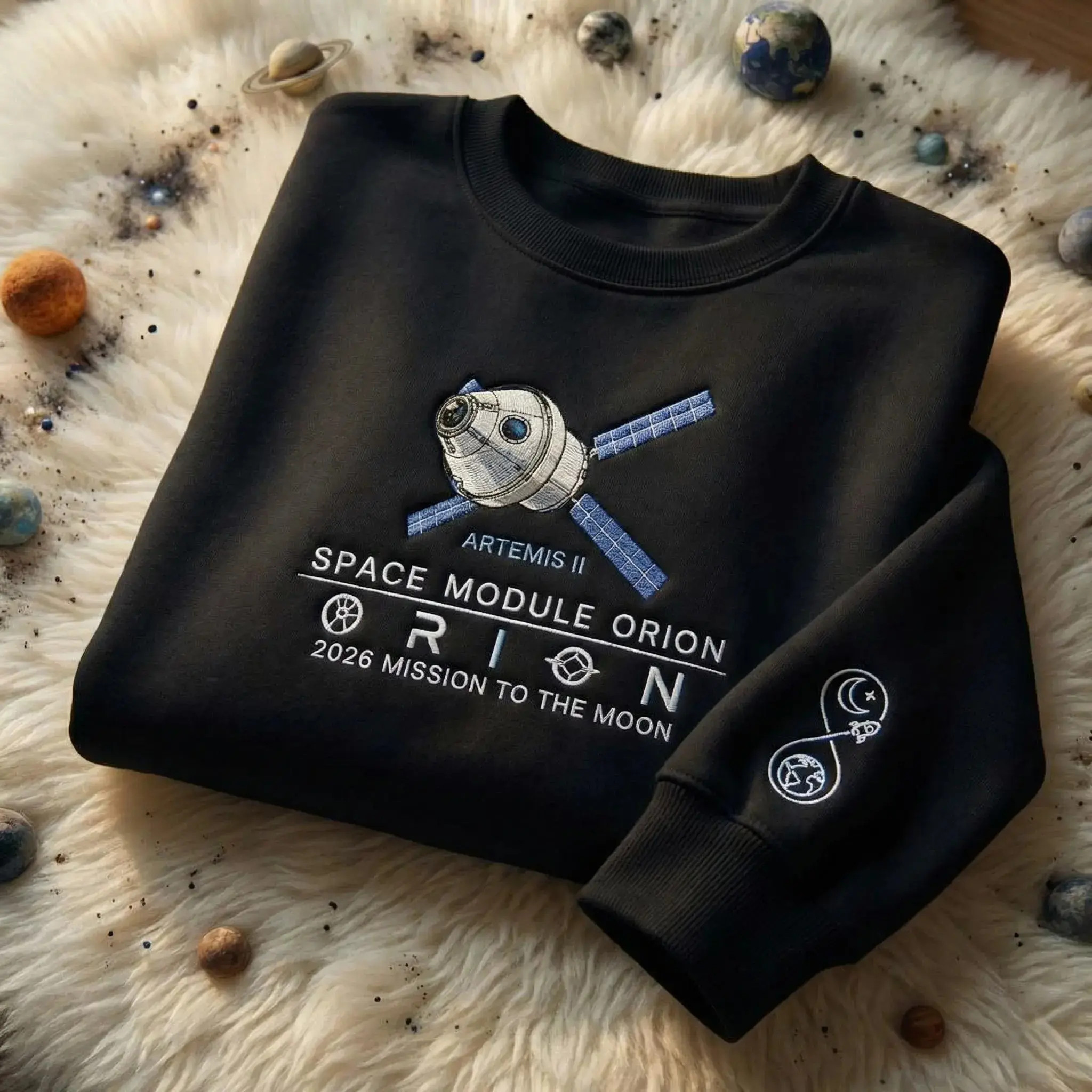 Artemis II Astronaut Moon Landing Embroidered Sweatshirt, NASA Space Mission Embroidery Tee, Lunar Exploration Artemis II Shirt