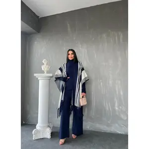 3 Piece Pancho Sweater Set - Navy