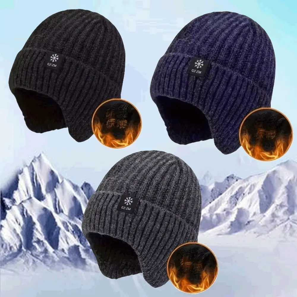 Men's Casual Knitted Winter Beanie with Earflaps, a Solid Hat for Warmth Protection and Cold Defense during Outdoor Activities, Outdoor Activities Stuff, Cold Defense Hats