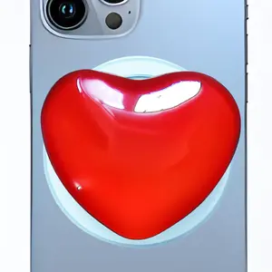 Red Heart-Shaped Magnetic Phone Grip 3D Glass Stand Holder for Kindle iPhone 17 16 15 14 13 Pro Max iPad Tablet Compatible with MagSafe Easy Wireless Charging Cute cellphone charm and  Accessory