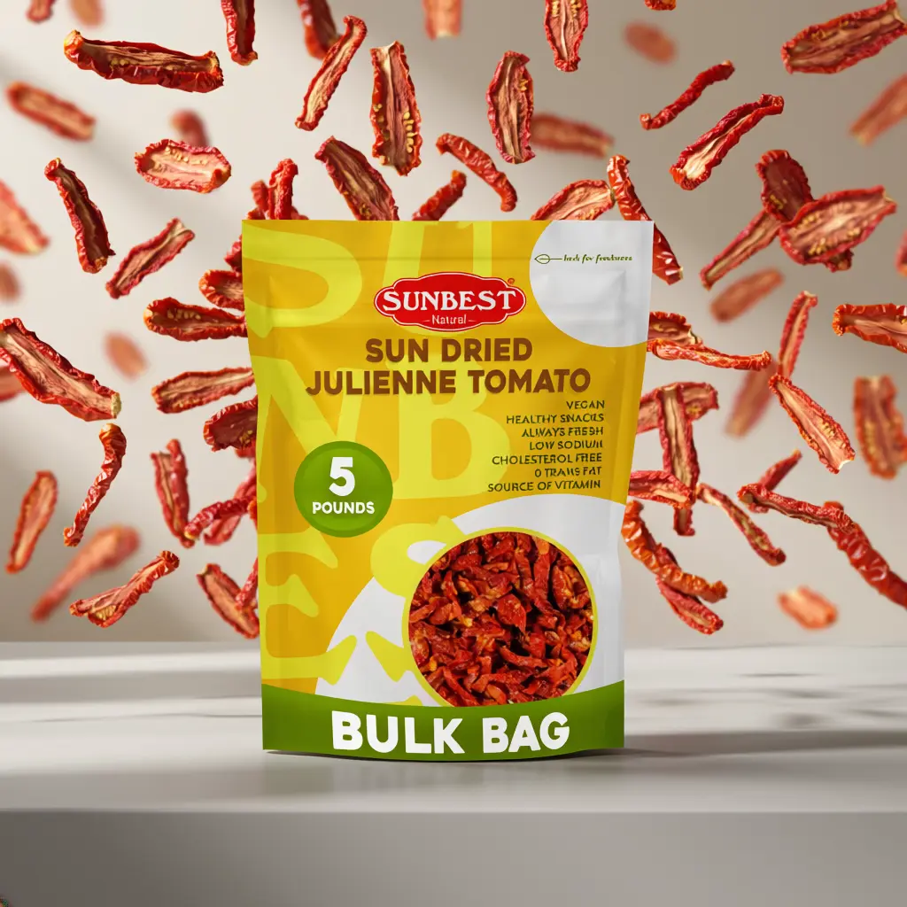 Sunbest Natural Sun-Dried Tomatoes Julienne Cut - 5lb Bulk Bag (80oz) - Vitamin C, Intense Zesty Flavor, Moist Ready to Eat - Vegan, Kosher, Non-GMO - Sodium Metabisulfite - Made in Tree Nut-Handling Facility - Ideal for Snacking, Recipe Enhancing, Manufa