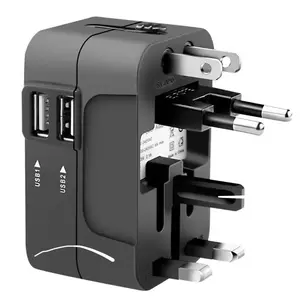 .Universal Travel Adapter with 2 USB Ports 5V 2.1A, 10W, AC Outlet 650 W / 110 V, 1300 W / 220 V, No Voltage Conversion, Global Plug Adapter for UK EU US AU, USB Plug-In Socket Adapters