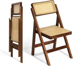2pcs Rattan Folding Chairs, Modern Mid Century Dining Chairs Set of 2, Outdoor Bamboo Chairs for Bedroom Living Room Reading Room Dining Kitchen