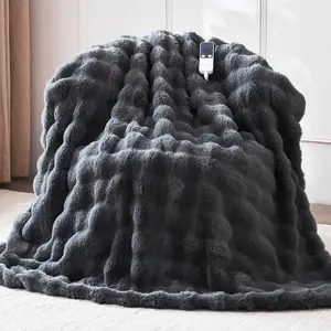Heated Blanket Throw 50''x60'', Fast Heating Electric Blanket Ultra-Soft Faux Rabbit Fur with 5 Heat Levels & 5H Auto Shut-Off, Overheat Protection, Machin