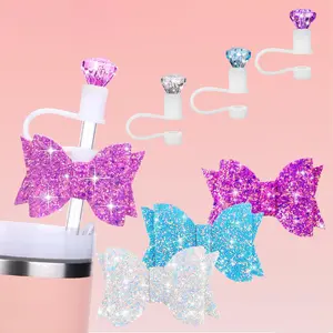 6-pcs Diamond Bow Straw Set -40/30/20 Ounce Cup, Reusable, Suitable for Brands Such As Stanley (white, Purple, Pink)
