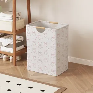 Butterfly Knot Print Open Storage Box, Foldable Portable Laundry Basket with Handle, Home Bathroom Collapsible Clothes Organizer Bucket, Collapsible Laundry Hamper