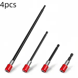 【summervibes】Drill Bit Extension 2/4/6/12’’, Magnetic Bit Holder 4 Pcs, Drill Extension Bit Holder 1/4’’ Hex, Bit Holder for Impact Driver CR-V Steel Quick Release for Screwdriver Bit Nut Drill Socket extension bit holder Tool Box Replacement Blades Heavy
