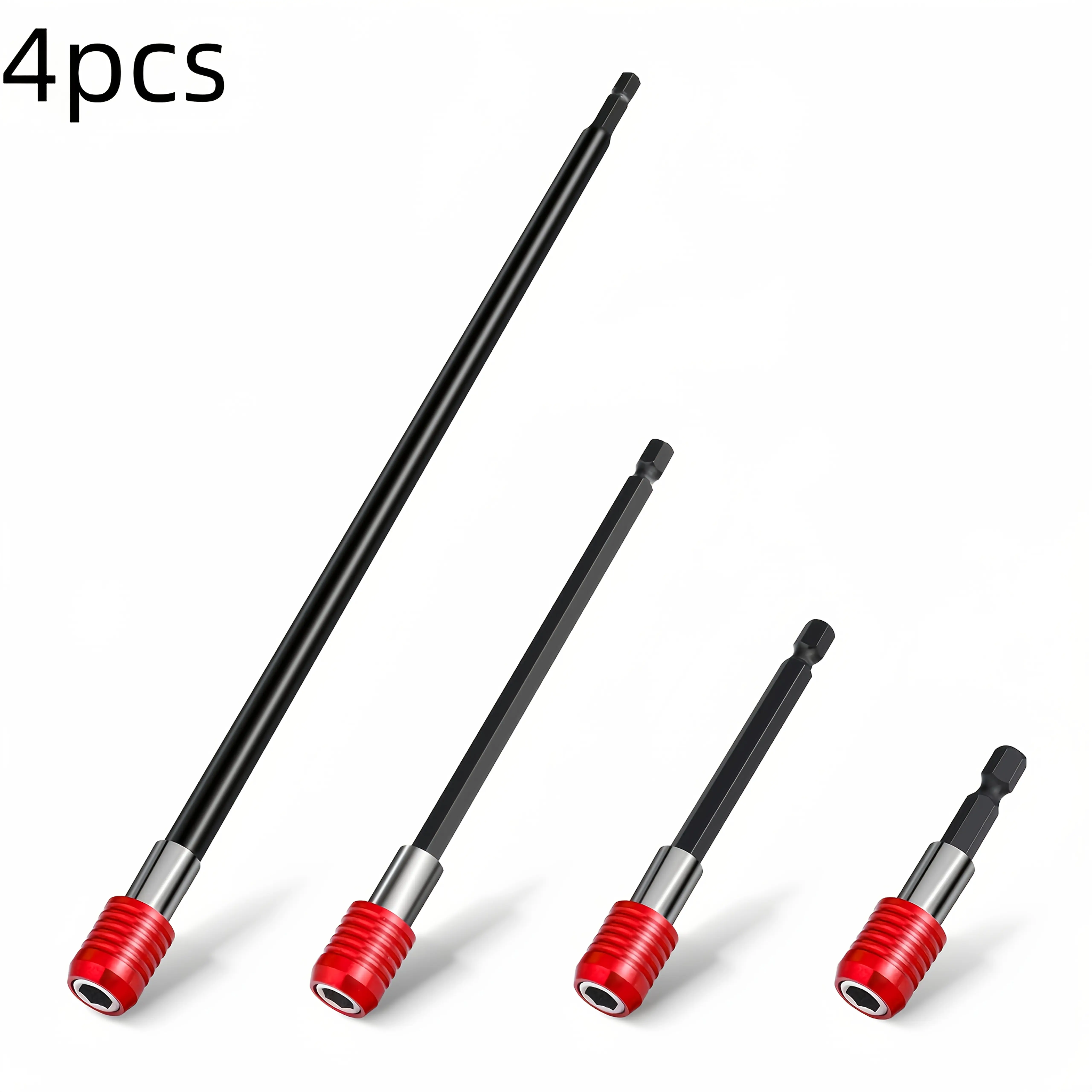 Drill Bit Extension 2/4/6/12’’, Magnetic Bit Holder 4 Pcs, Drill Extension Bit Holder 1/4’’ Hex, Bit Holder for Impact Driver CR-V Steel Quick Release for Screwdriver Bit Nut Drill Socket extension bit holder Tool Box Replacement Blades Heavy