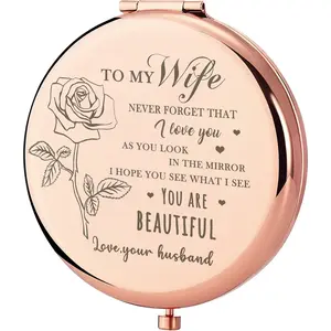 Gifts for Wife ,Mom- Beautiful Wife Gift Rose Gold Compact Mirror, Engraved Pocket Mirror,Birthday Gifts for Women, Wedding Anniversary, Valentines Day, Mothers Day for Wife