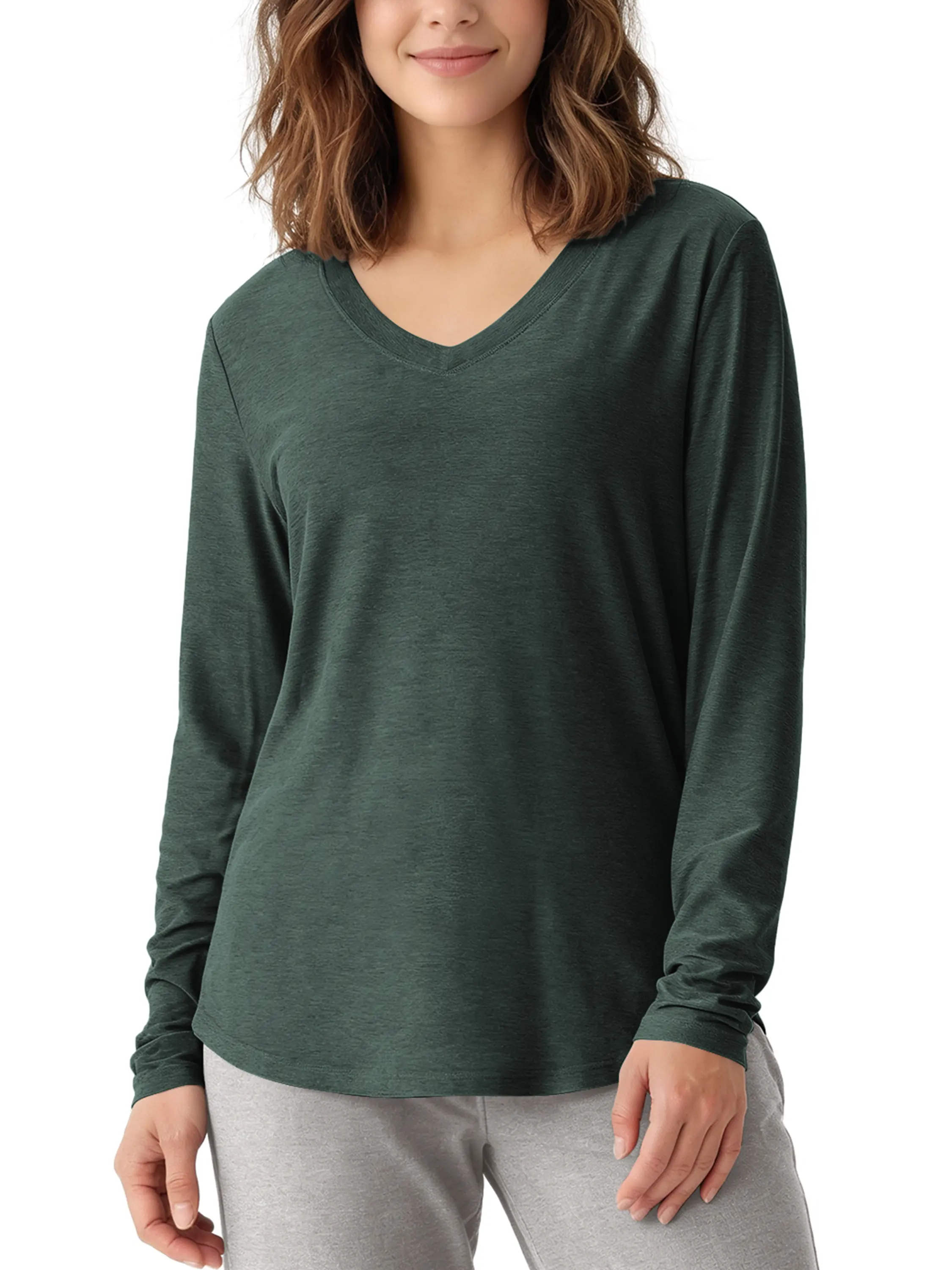 ODODOS Women's Plain Long Sleeve V-Neck Performance Tunic Tops - Ultra Soft odSTRATUM Tech Tee, UPF 50+ Relaxed Fit, Side Slit, Minimalist, Sun, Longsleeves Casual Blazers