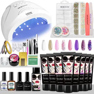 MOROVAN Poly Gel Nail Kit Starter Kit with 48W UV Lamp Gel Extension Nail Art Stickers Charms for Beginners Professional Manicure Supplies