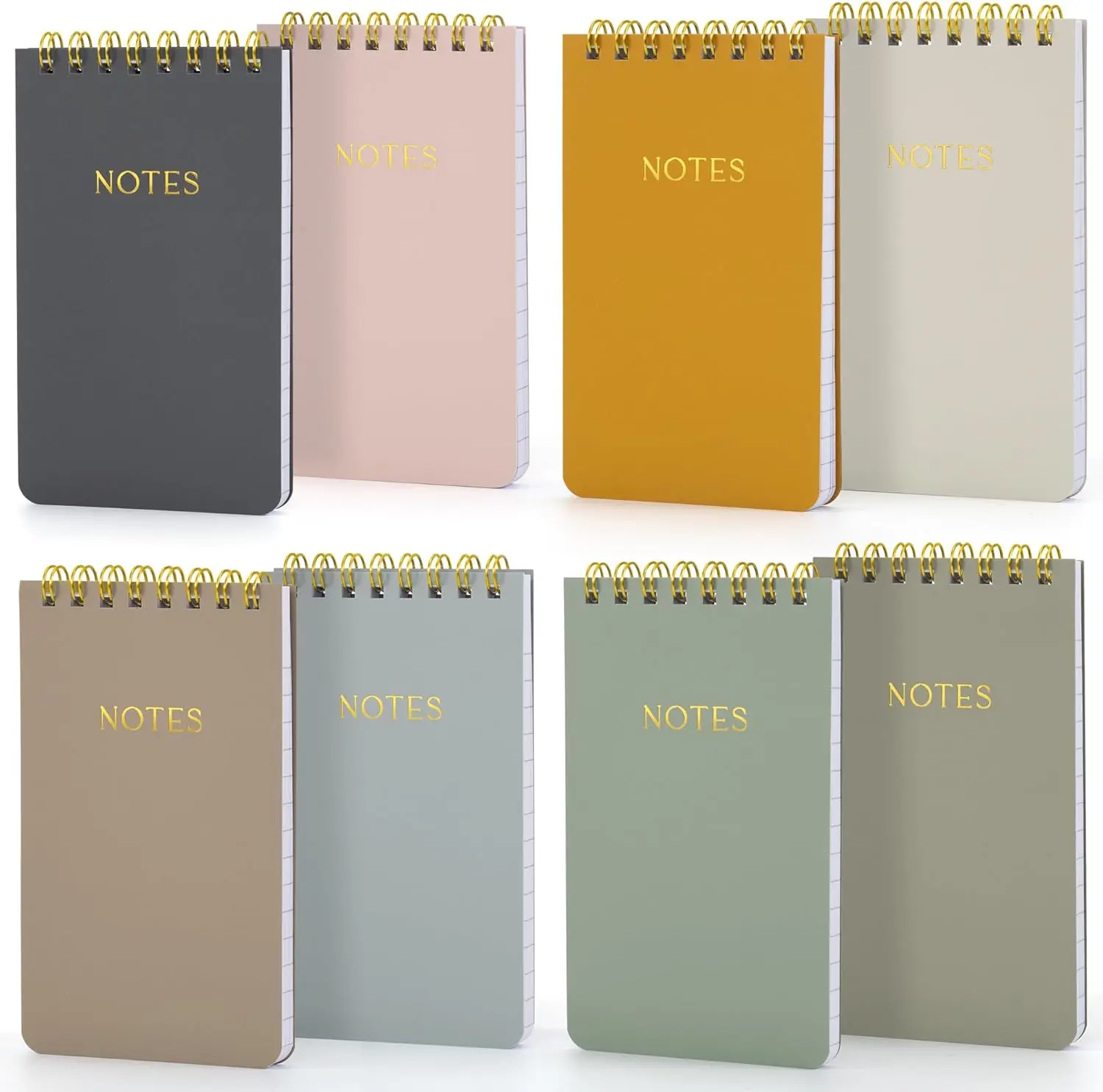 Women's Bujo Aesthetic Small 3x5in Spiral Double Wire Pocket Notebooks Set (8 Pcs) - Ruled Easy-to-Turn Pages Mini Notepads, Journaling Supplies, Modern Colors for Back to School Haul, Stay Organized