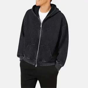Men's Full Zip Oversized Hooded Sweatshirt Acid Washed Long Sleeved Pullover Men's And Women's Reversible Zipper Hooded Sports Shirt A Simple And Minimalist Thick Top With Kangaroo Pockets Suitable For Casual Street Style And Autumn/Winter Wear.
