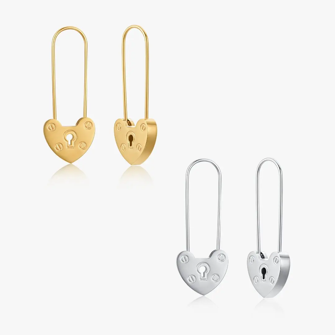 Heart Locket Safety Pin Earrings