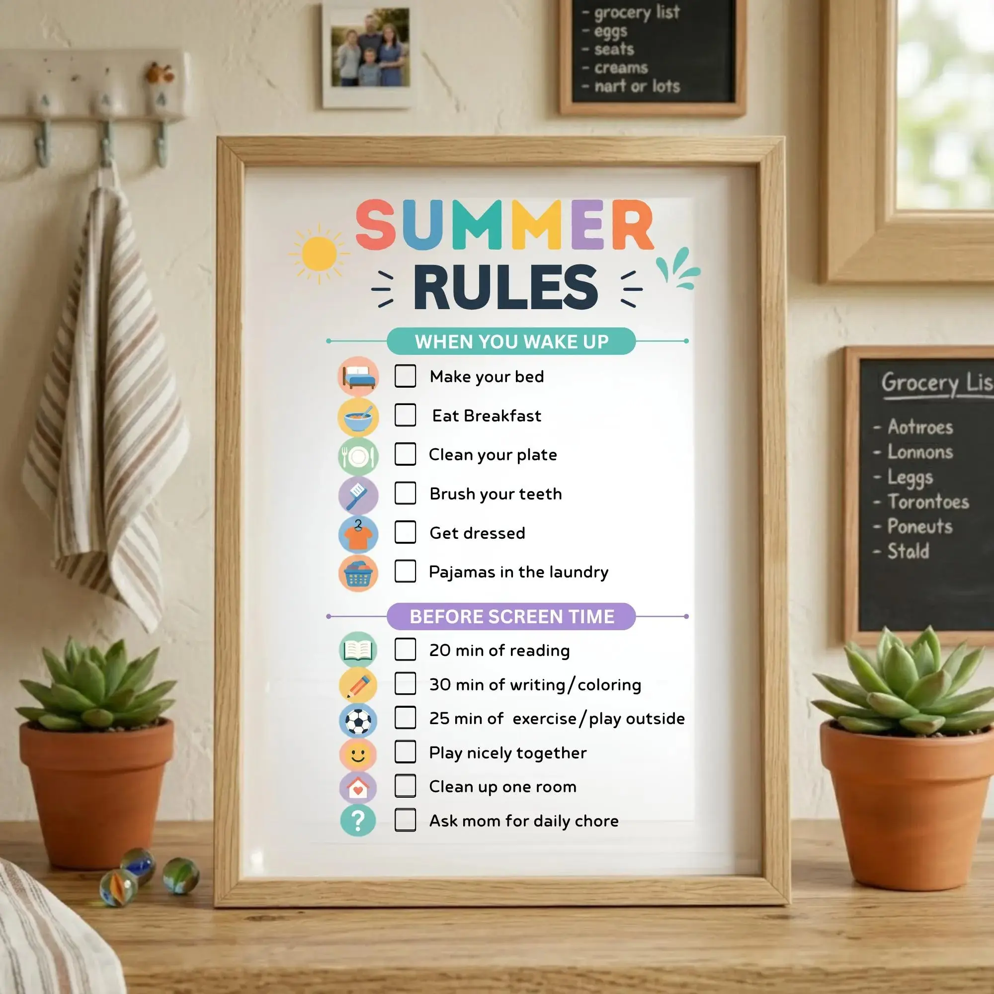 [Up to 65% Off][Free Shipping][No Frame] Summer Chore Chart Printable Chore Chart for Kids Summer Checklist routine rules screen time allowance Summer Rules