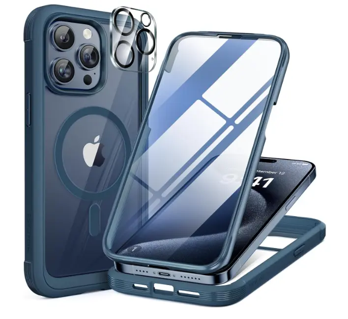 Miracase Magnetic for iPhone 15 Pro Max Case 6.7'' [Compatible with Magsafe] Full-Body Drop Proof Bumper Phone Case for iPhone 15 Pro Max with Built-in 9H Tempered Glass Screen Protector,Blue