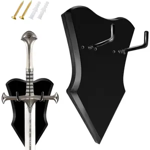 Sword Mount Vertical Wood Plaque Wall Medieval Sword Display Holder Axe Hanger Dagger Rack Hook Stand for Wall Weapon Display (1 Pcs Medium)