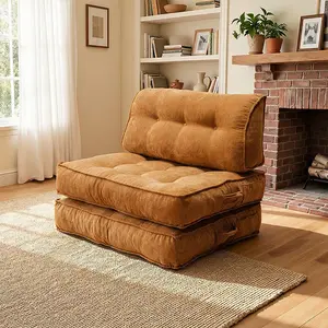 Modern Single-Person Knitted Cloth Recliner Chair - Convertible Corduroy Sofa Bed, Foldable Mattress, Padded Back & Seat, Pillow, Back Support, Fully Assembled Living Room Couch for Cozy Indoor Lounge Use, Couch for Living Room
