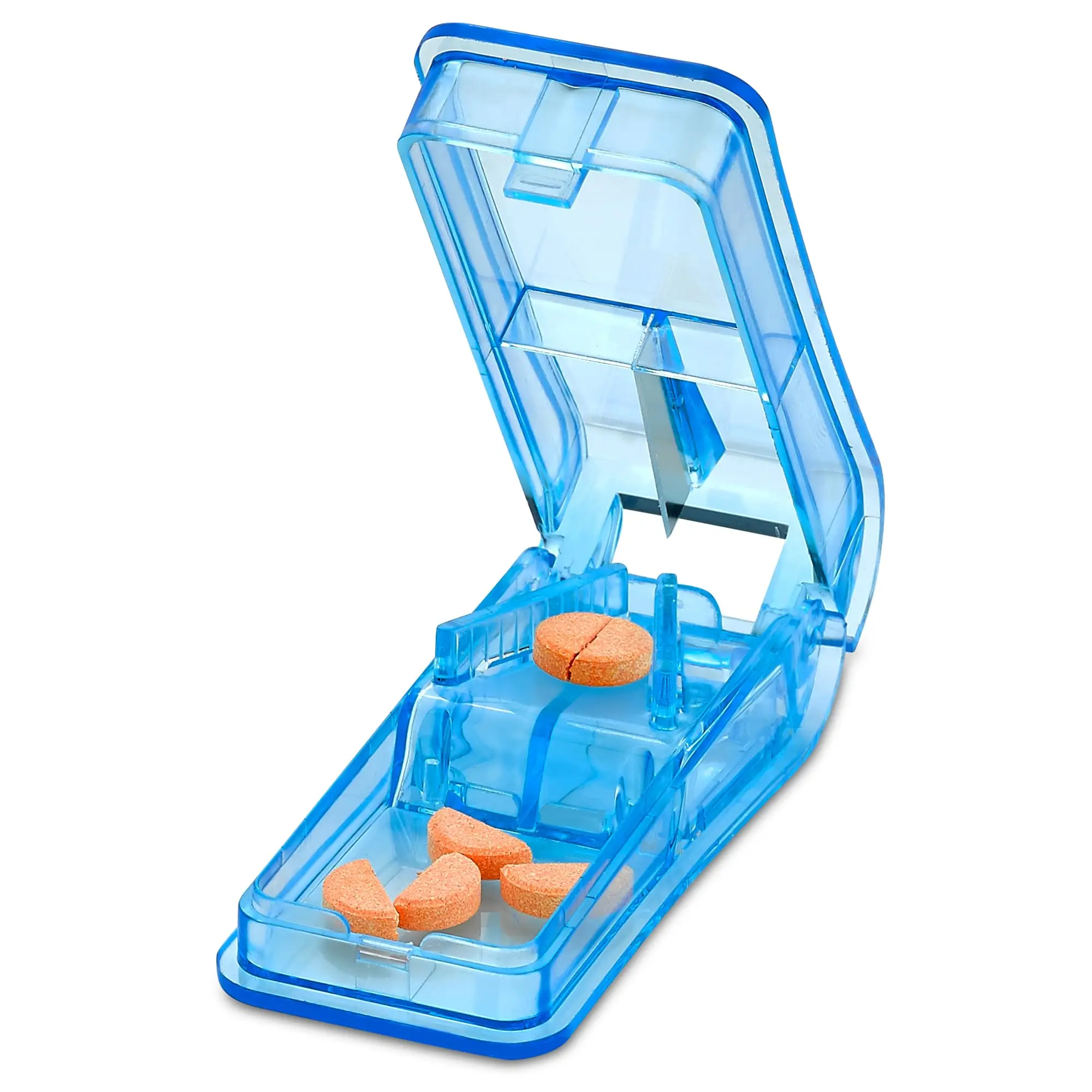 MEDca Pill Cutter with V-Shaped Grip, Tablet Splitter for Small & Large Pills, Portable Pill Cutting Tool with Storage Compartment, BPA-Free Design