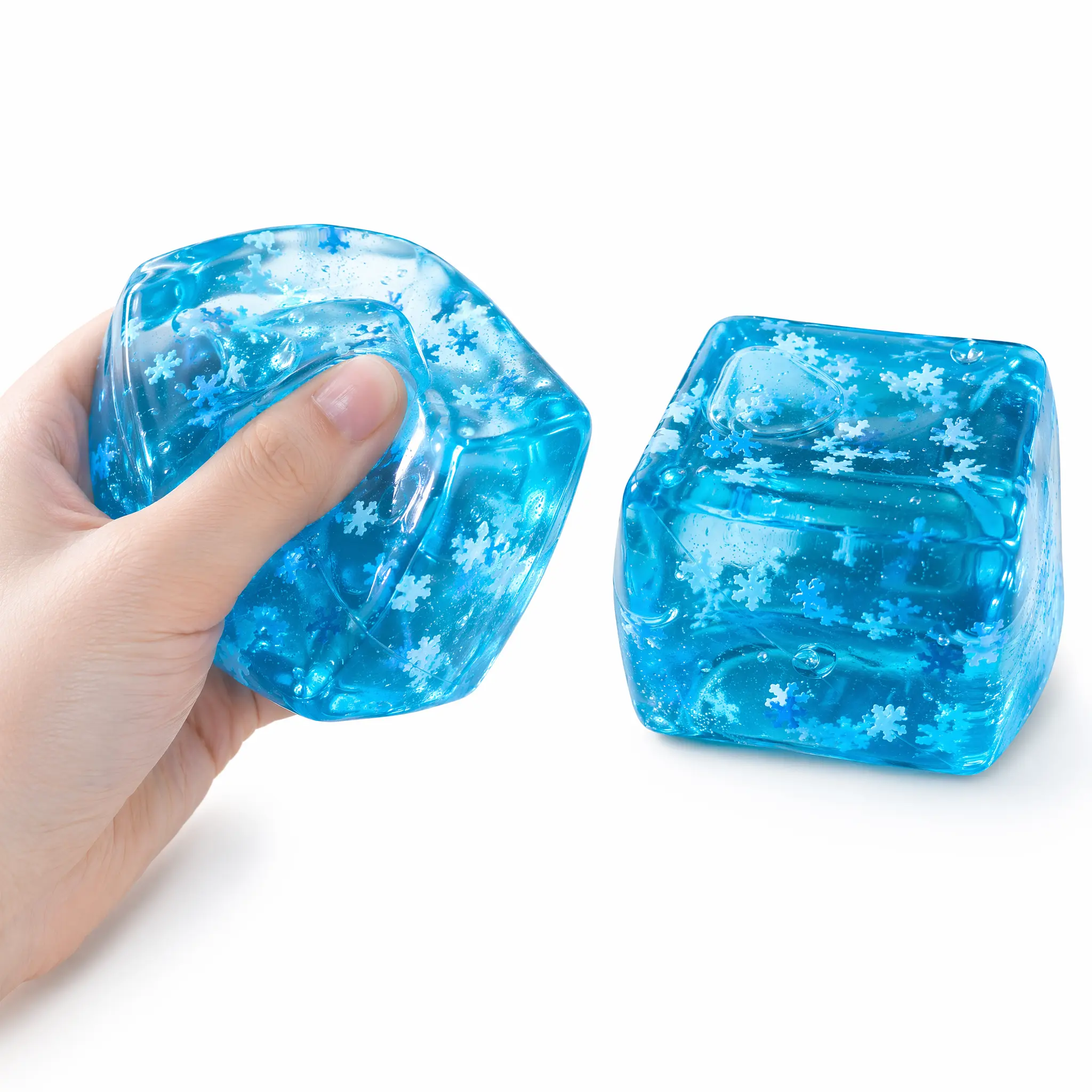 2PC Ice Cube Squishy Toy with Snowflake Design, Cute Ice Cube Stress Relief Fidget Toy, Soft Sensory Squeeze Toy for Kids and Adults, Pocket Size Novelty Gift