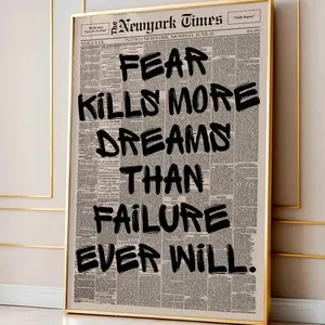 Retro "Fear Kills More Dreams Than Failure" Newspaper Poster, Unframed Typography Art Print, Artistic Motivational Wall Decoration, Uplifting Quote for Room