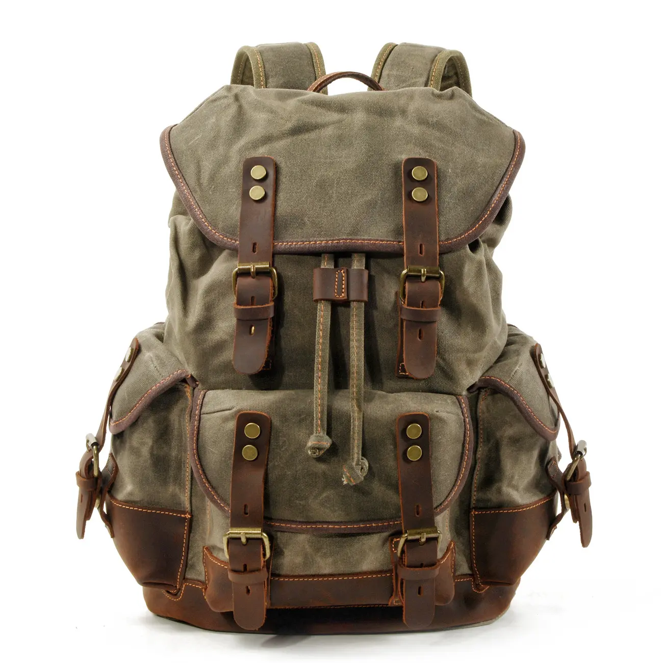 Men's 15.6-in Outdoor Backpack - High-Grade Waxed Canvas & Crazy Horse Leather Retro Bag, 22L Waterproof Durable Bag with Corrosion-Resistant Rivets for Adventure Work-Travel