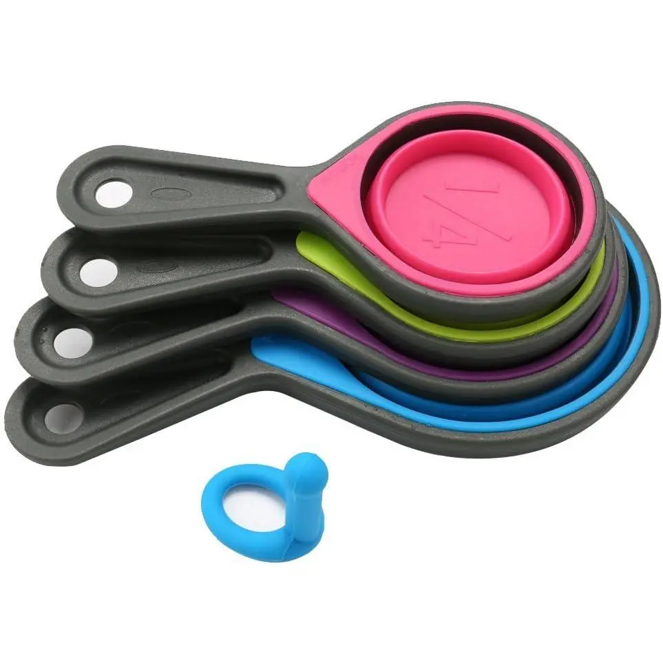 Collapsible Measuring Cups Set - 4-Count Kitchen Gadgets with 60ml/80ml/125ml/250ml Capacities, 4 Colors, Essential Kitchen Utensils (Measuring Cup Included), Portable