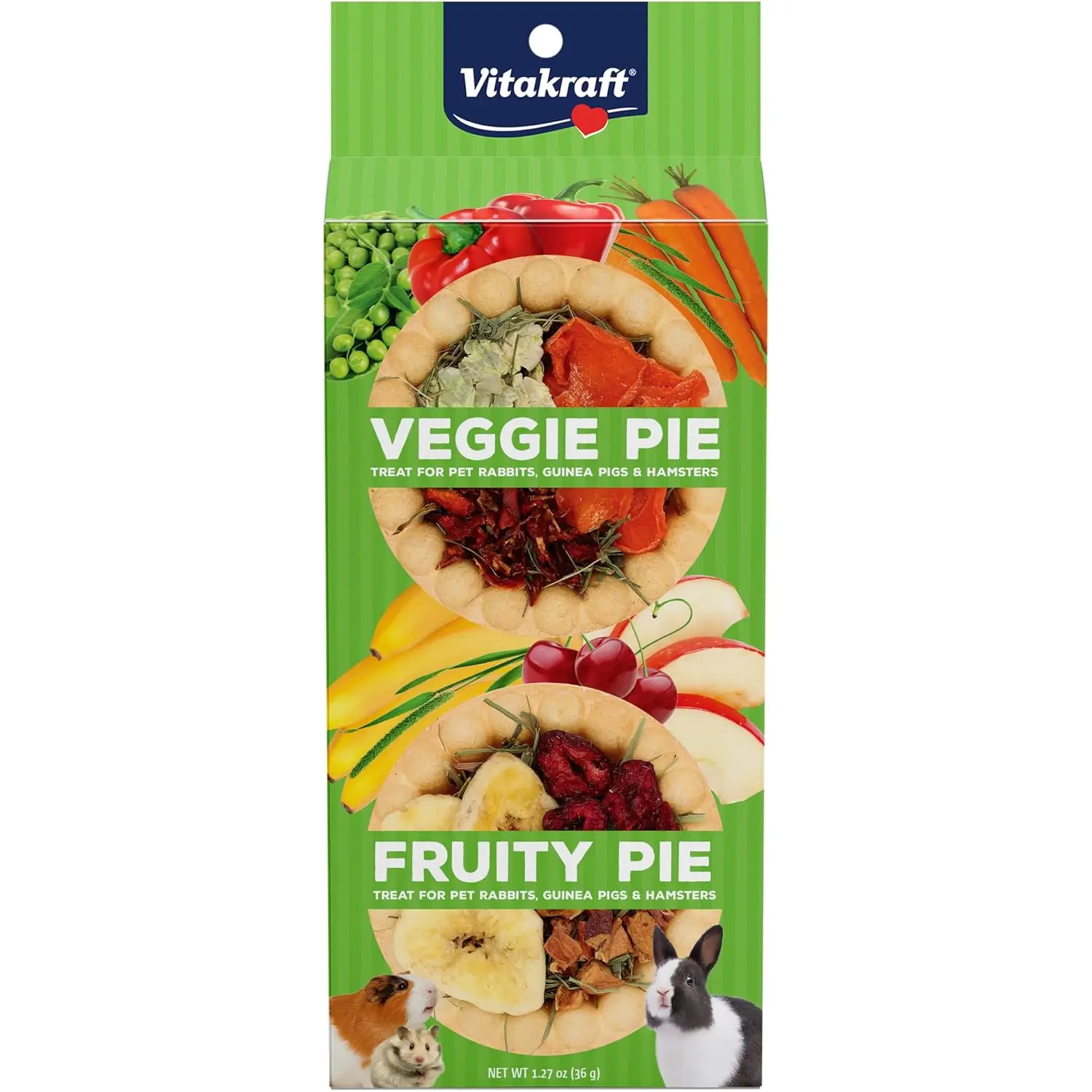 Vitakraft Veggie & Fruity Pie Treat for Pet Rabbits, Guinea Pigs, and Hamsters, 2 Pies,brown,24" x 50", 1.27 Ounce (Pack of 1)