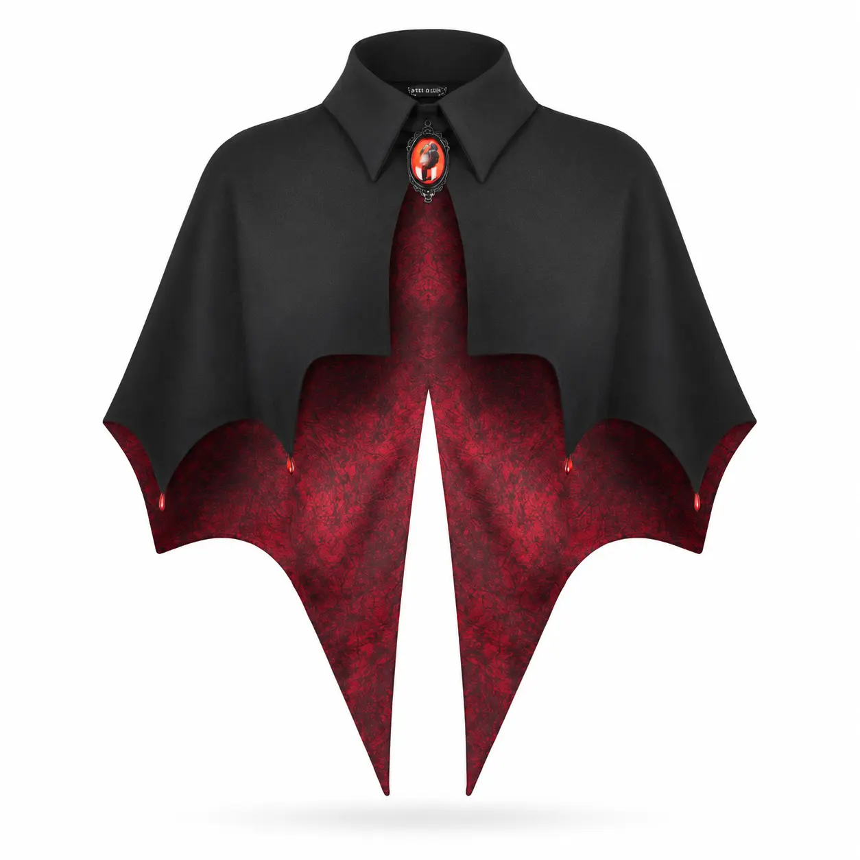 Women’s Gothic Vampire Cape Shawl, Black and Red Batwing Capelet with Vintage Cameo Clasp, Halloween Cosplay Costume Accessory for Gothic Party, Masquerade and Stage Outfit