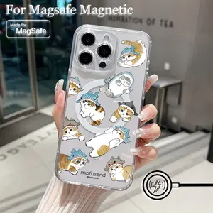 Cute Cartoon Cat Phone Case for iPhone 16 15 14 13 12 11 Pro Max Mini XR XS X 7 8 Plus, Transparent Magnetic Anti-Drop Protection Soft Tpu Back Cover