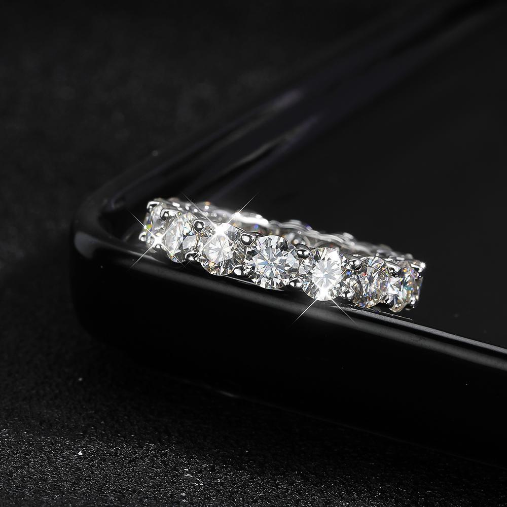 FEOBUR 5mm D Color Moissanite Ring with Certificate Women S925 Sterling Silver Full Diamond Wedding Eternity Band Jewelry Gift