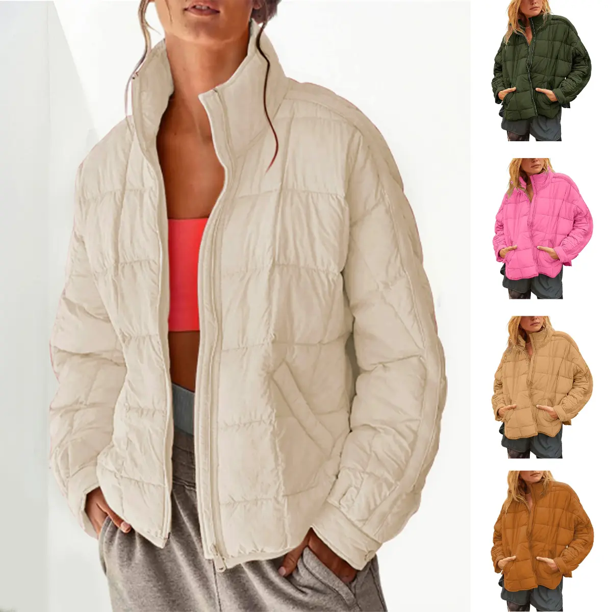 Kingapril Women's Quilted Puffer Jackets Lightweight Zipper Short Padded Coat With Pockets