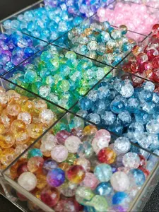 200pcs 8mm Dual Color Gradient Glass Beads, Crackled Ice Round Beads for DIY Jewelry Making, Handmade Craft Supplies, Bead Assortment