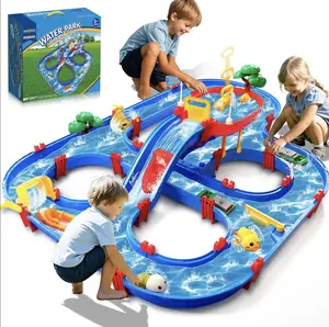 2-Tier Water Table for Toddlers in Summer,100PCS DIY Waterways Playset with Pump for Outside Yard,Beach,Poolside Activity Sensory Play Table Addition for Kids Boys Girls Age 3 4 5 6 Year Old Summer Vibes summervibes