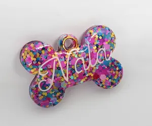 Birthday Party Glitter Resin Dog Tag, Custom Dog Tag, Personalized Dog Tag
