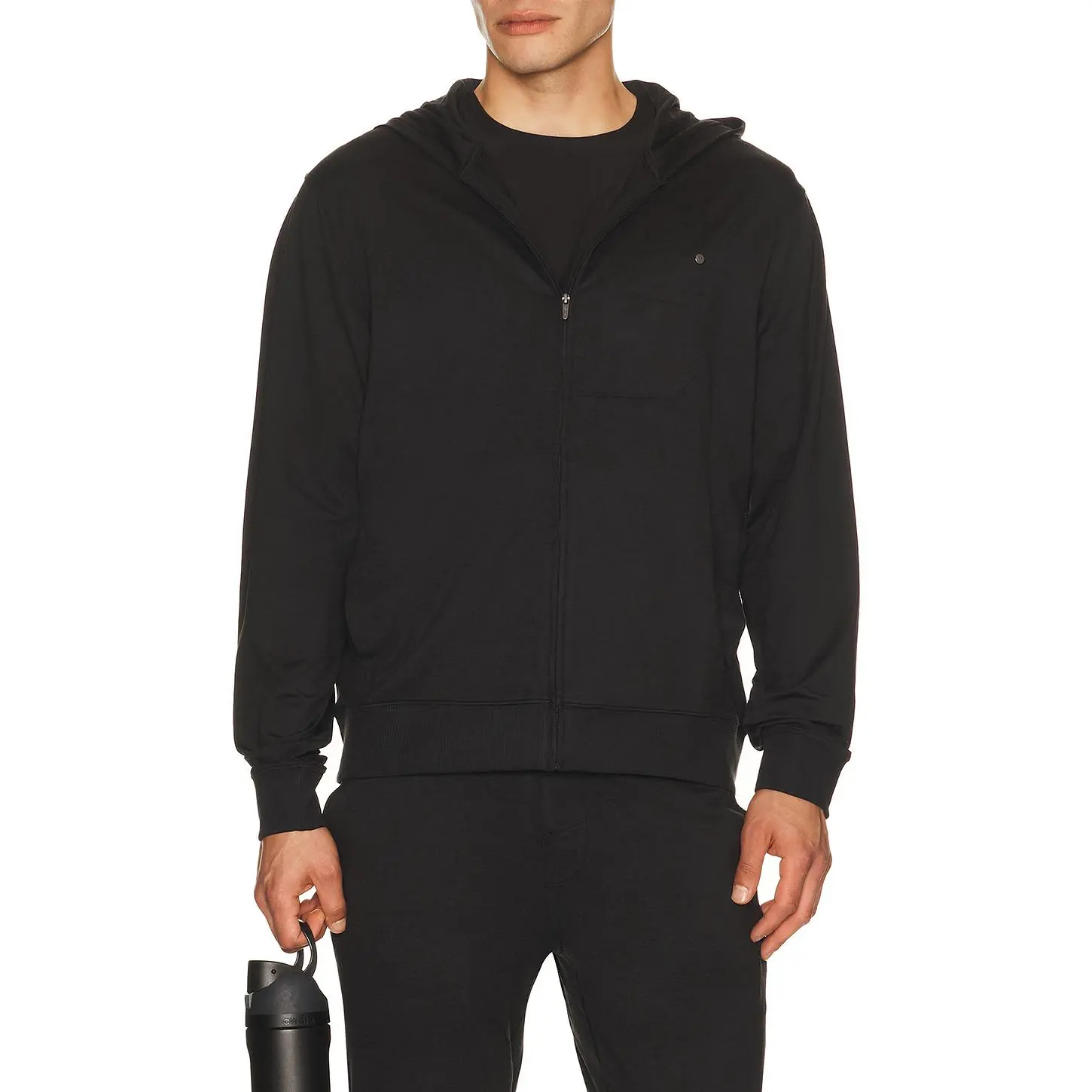 Vuori Ponto Full Zip Hoodie in Black Heather