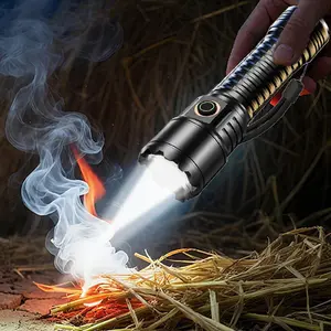 Laser Flashlight That Can Start A Fire Flashlight Rechargeable Aluminum Alloy High Lumen Fire Starting Flashlight Torch Flashlight Rechargeable Tactical Adjustable Beam Suitable for Survival In The Wild Camping Fishing Power Outages And Night Riding
